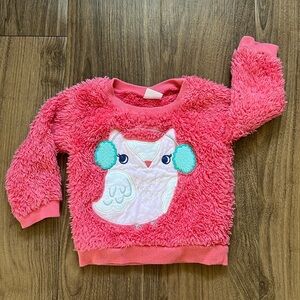 Gymboree 6-12M Adorable Coral Pink Fuzzy Sweater - Owl with Earmuffs